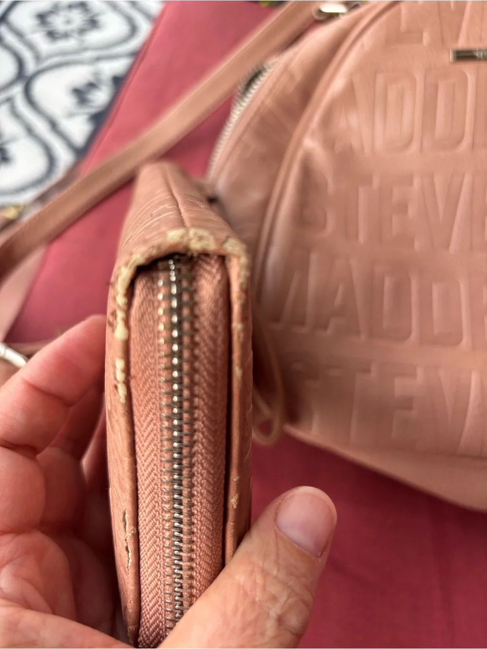 Steve Madden Dusty Pink Embossed Logo Backpack and Wallet Set
